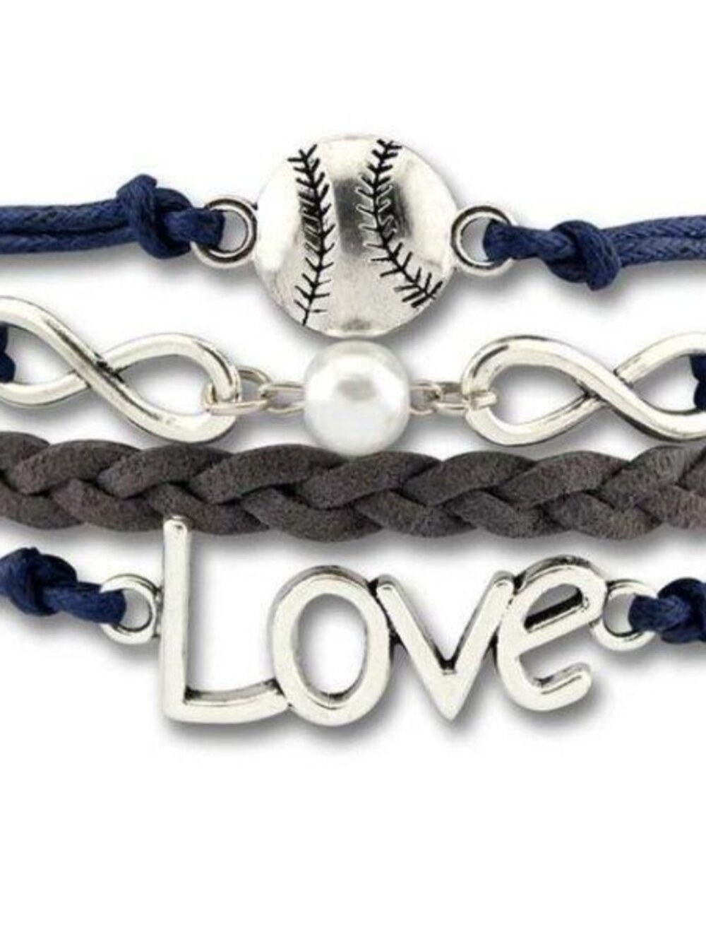 Navy Blue Love Baseball Softball Infinity Adjustable 9" Bracelet Mom Gift NIP